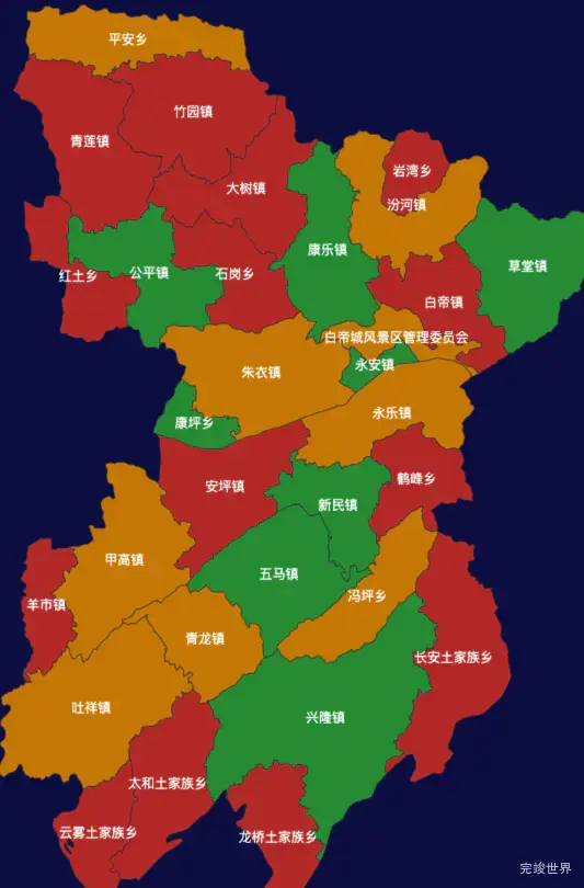 echarts重庆市奉节县地图定义颜色实例代码